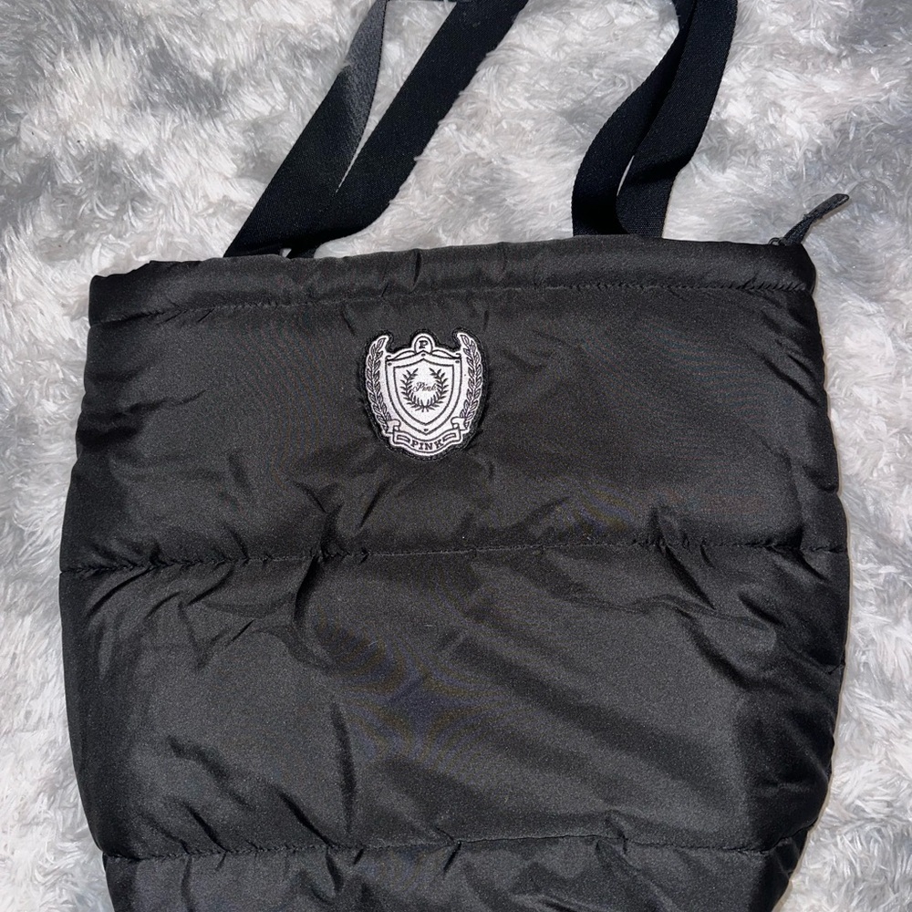 PINK Black Quilted Tote Bag with Logo
